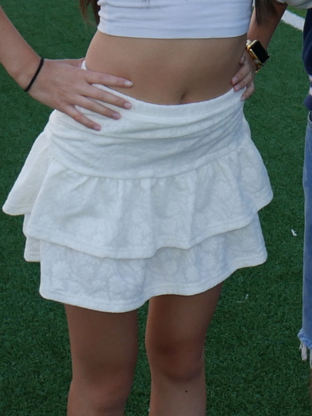White Floral Tiered Mini Skirt